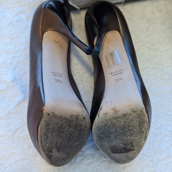 Gucci Light Bronze Nappa Silk Peep Toe Heels - Picture 6 of 12